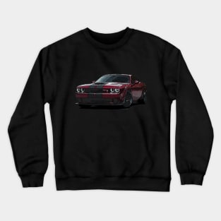 Explosive Blaze: Red Dodge Challenger Fiery Front Full Body Posterize Car Design Crewneck Sweatshirt